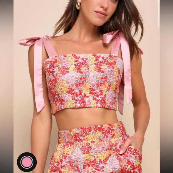 Lulus Ellarina pink multi metallic tie strap two piece midi dress - Picture 2 of 5